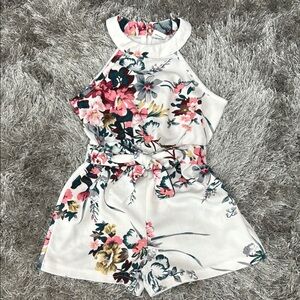 Floral Halter Neck Belted Romper